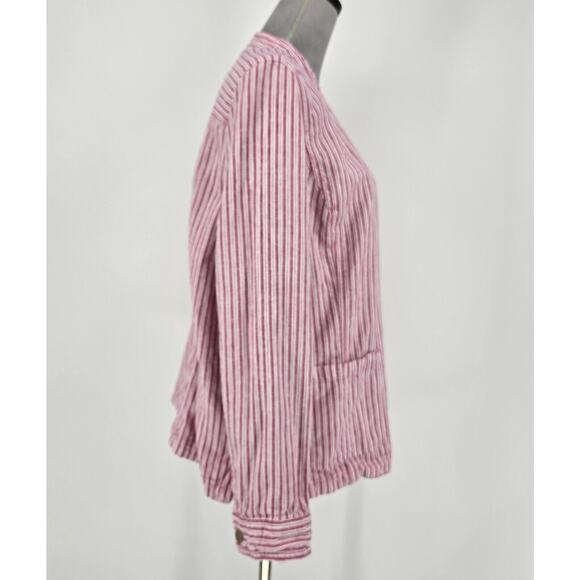 Chicos Jacket 3 Womens XL Linen Blend Reversible Pink White Stripe Snaps Beach - Picture 14 of 16